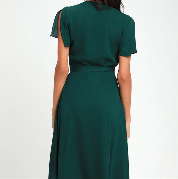 Rise to the Occasion Emerald Green Midi Wrap Dress - Picture 2 of 3